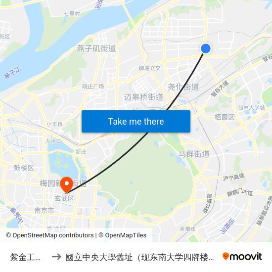 紫金工业园 to 國立中央大學舊址（现东南大学四牌楼校区） map