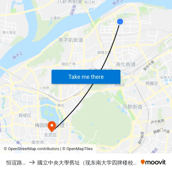 恒谊路西 to 國立中央大學舊址（现东南大学四牌楼校区） map