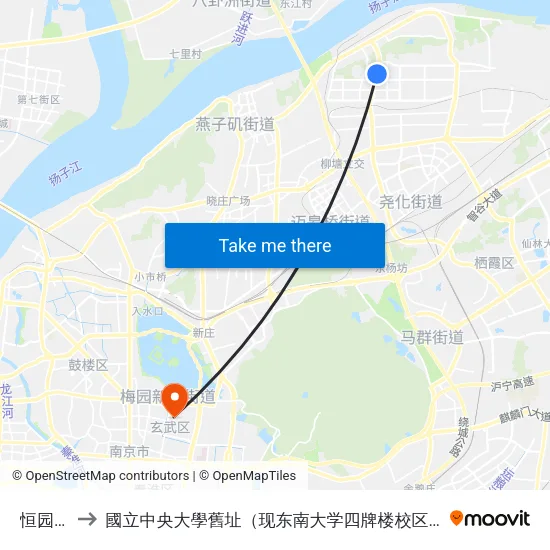 恒园路 to 國立中央大學舊址（现东南大学四牌楼校区） map