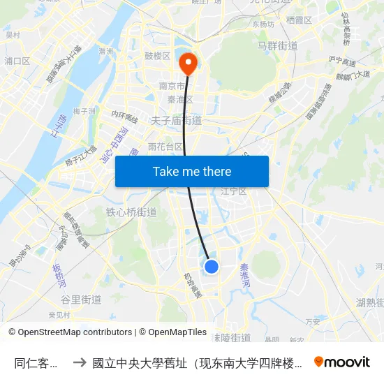 同仁客运站 to 國立中央大學舊址（现东南大学四牌楼校区） map