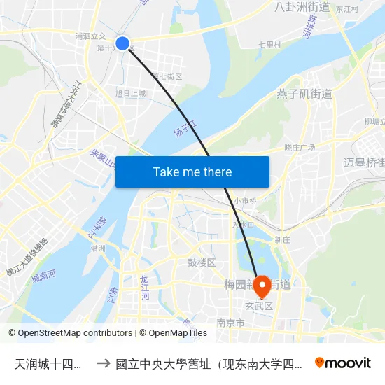 天润城十四街区北 to 國立中央大學舊址（现东南大学四牌楼校区） map