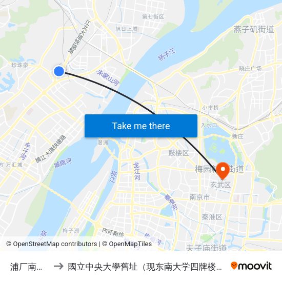 浦厂南苑北 to 國立中央大學舊址（现东南大学四牌楼校区） map