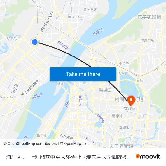 浦厂南苑北 to 國立中央大學舊址（现东南大学四牌楼校区） map