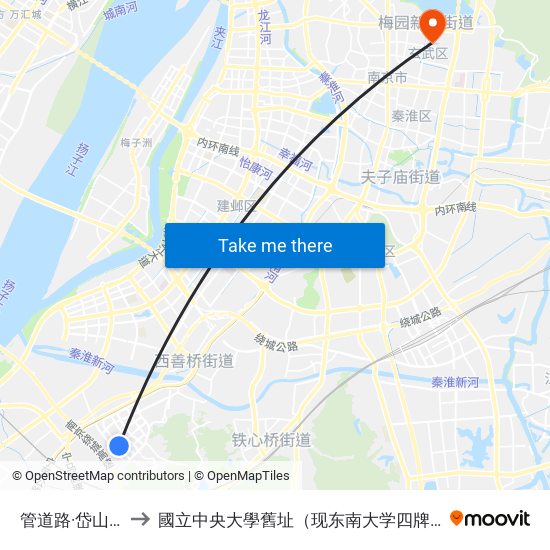 管道路·岱山西路 to 國立中央大學舊址（现东南大学四牌楼校区） map