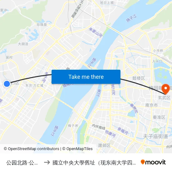 公园北路·公园南路 to 國立中央大學舊址（现东南大学四牌楼校区） map