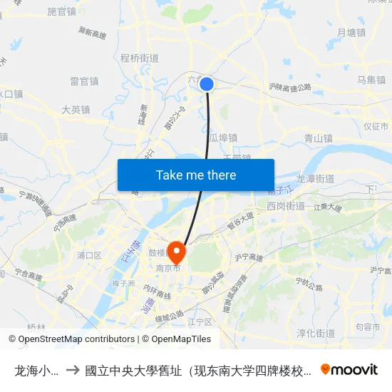 龙海小区 to 國立中央大學舊址（现东南大学四牌楼校区） map