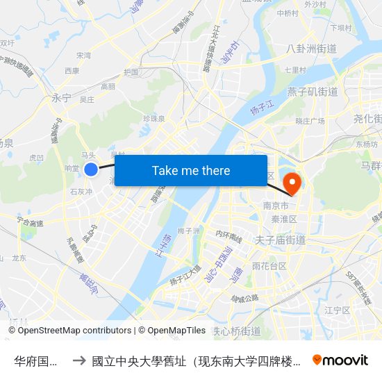 华府国际西 to 國立中央大學舊址（现东南大学四牌楼校区） map