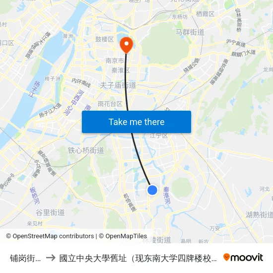 铺岗街中 to 國立中央大學舊址（现东南大学四牌楼校区） map
