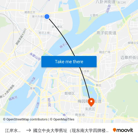 江岸水城北 to 國立中央大學舊址（现东南大学四牌楼校区） map