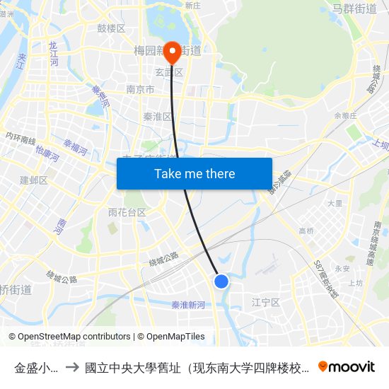 金盛小区 to 國立中央大學舊址（现东南大学四牌楼校区） map