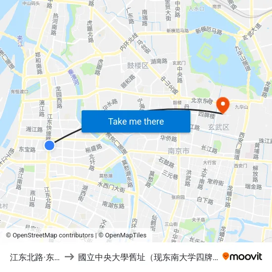 江东北路·东宝路 to 國立中央大學舊址（现东南大学四牌楼校区） map