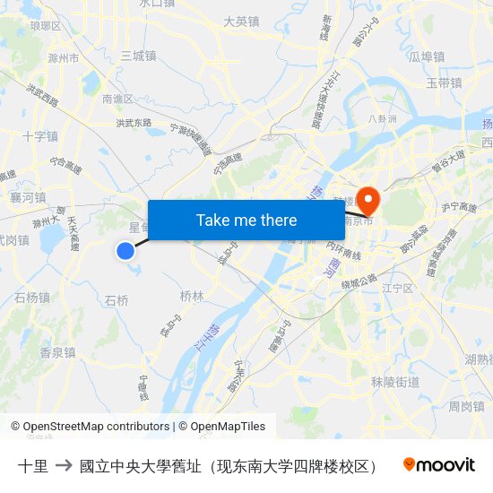 十里 to 國立中央大學舊址（现东南大学四牌楼校区） map