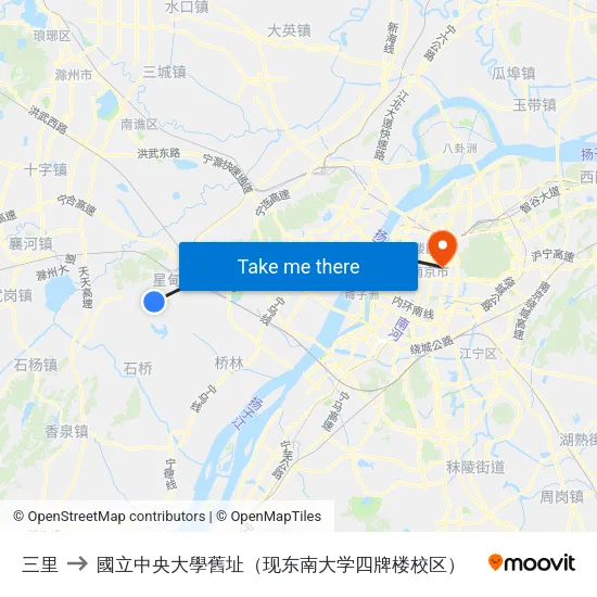三里 to 國立中央大學舊址（现东南大学四牌楼校区） map