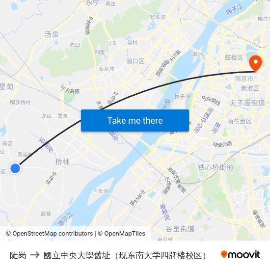 陡岗 to 國立中央大學舊址（现东南大学四牌楼校区） map
