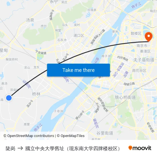 陡岗 to 國立中央大學舊址（现东南大学四牌楼校区） map