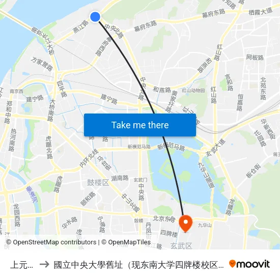 上元门 to 國立中央大學舊址（现东南大学四牌楼校区） map