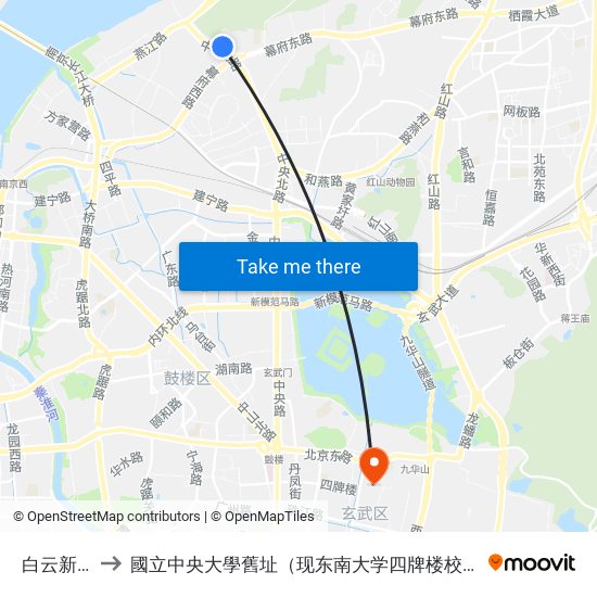 白云新寓 to 國立中央大學舊址（现东南大学四牌楼校区） map
