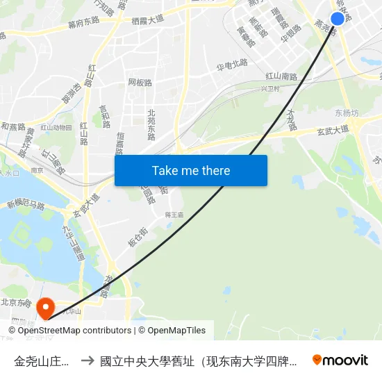 金尧山庄东门 to 國立中央大學舊址（现东南大学四牌楼校区） map