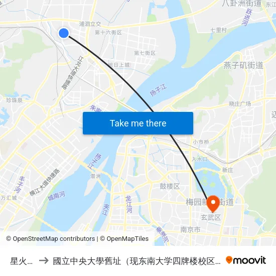 星火路 to 國立中央大學舊址（现东南大学四牌楼校区） map