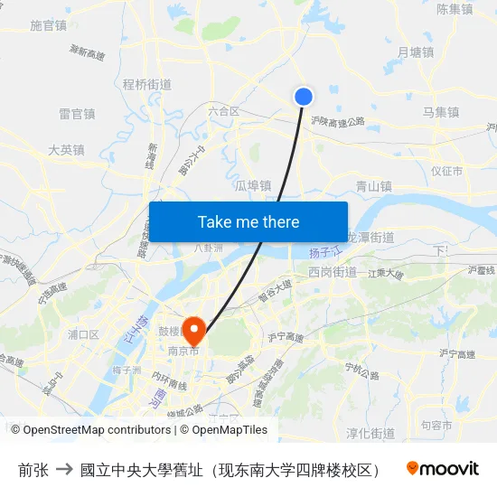 前张 to 國立中央大學舊址（现东南大学四牌楼校区） map