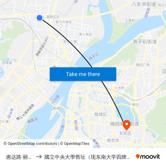 惠达路·丽景路 to 國立中央大學舊址（现东南大学四牌楼校区） map