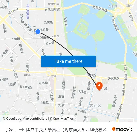 丁家桥 to 國立中央大學舊址（现东南大学四牌楼校区） map