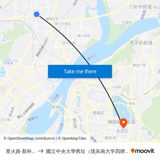 星火路·新科三路 to 國立中央大學舊址（现东南大学四牌楼校区） map