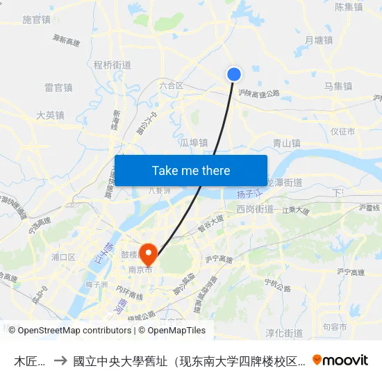 木匠周 to 國立中央大學舊址（现东南大学四牌楼校区） map