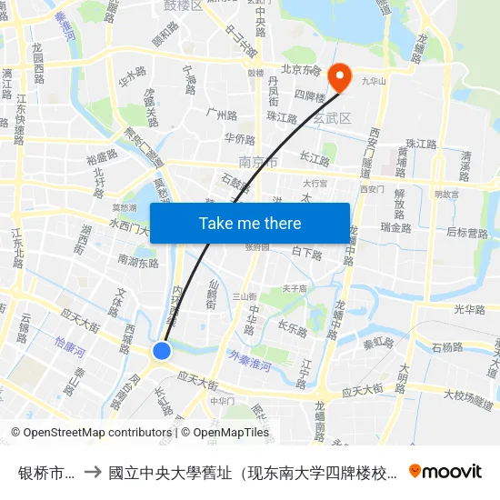 银桥市场 to 國立中央大學舊址（现东南大学四牌楼校区） map