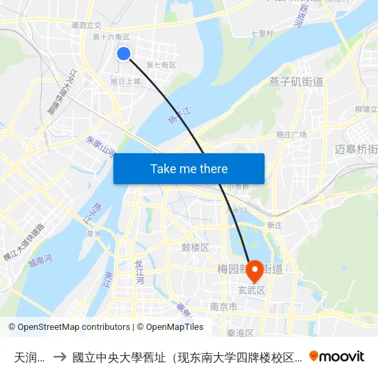 天润城 to 國立中央大學舊址（现东南大学四牌楼校区） map