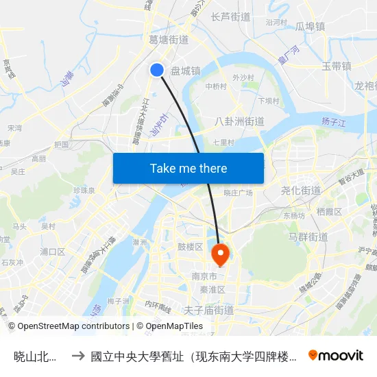 晓山北村北 to 國立中央大學舊址（现东南大学四牌楼校区） map