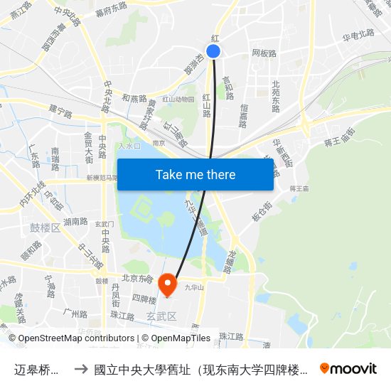 迈皋桥广场 to 國立中央大學舊址（现东南大学四牌楼校区） map