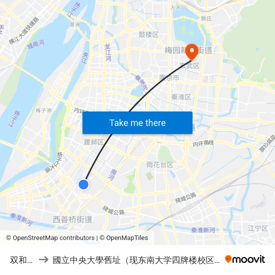 双和园 to 國立中央大學舊址（现东南大学四牌楼校区） map