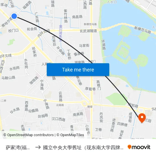 萨家湾(福建路) to 國立中央大學舊址（现东南大学四牌楼校区） map