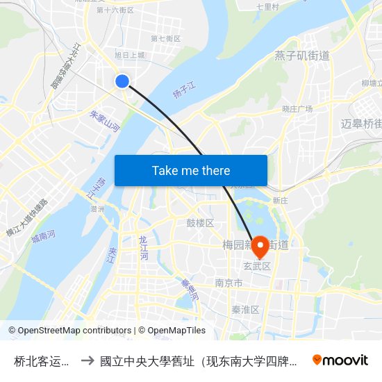 桥北客运站南 to 國立中央大學舊址（现东南大学四牌楼校区） map