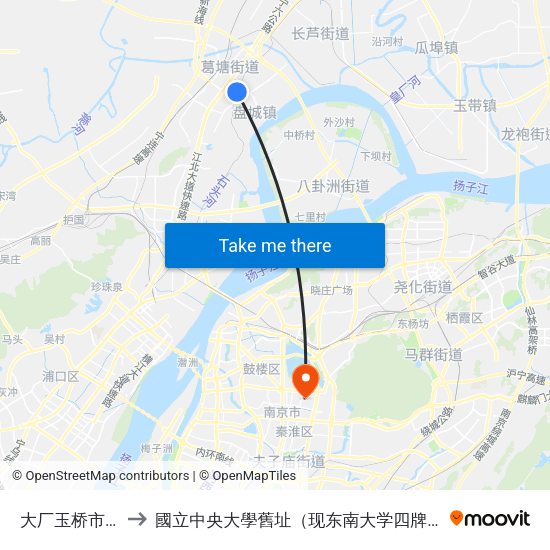大厂玉桥市场东 to 國立中央大學舊址（现东南大学四牌楼校区） map