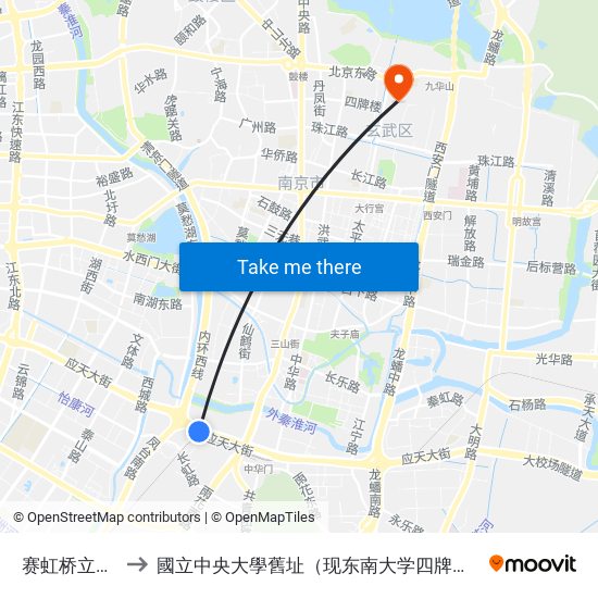 赛虹桥立交东 to 國立中央大學舊址（现东南大学四牌楼校区） map