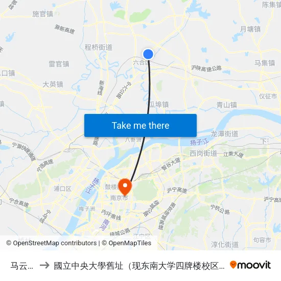 马云桥 to 國立中央大學舊址（现东南大学四牌楼校区） map