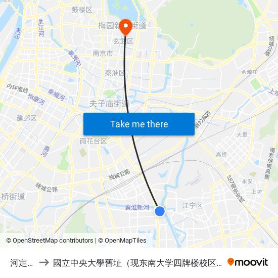 河定桥 to 國立中央大學舊址（现东南大学四牌楼校区） map