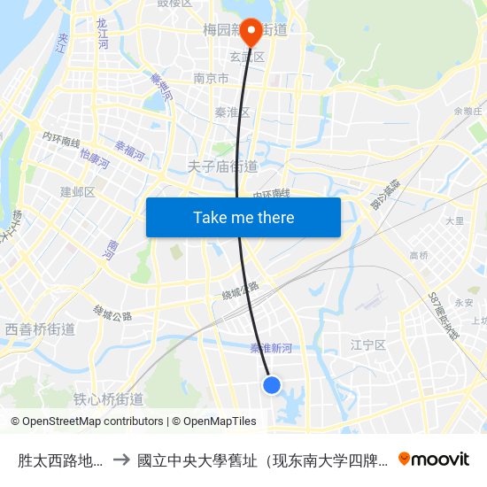 胜太西路地铁站 to 國立中央大學舊址（现东南大学四牌楼校区） map