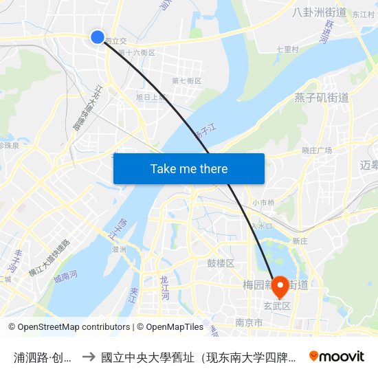 浦泗路·创业路 to 國立中央大學舊址（现东南大学四牌楼校区） map