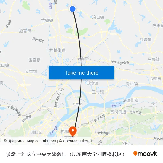 谈墩 to 國立中央大學舊址（现东南大学四牌楼校区） map