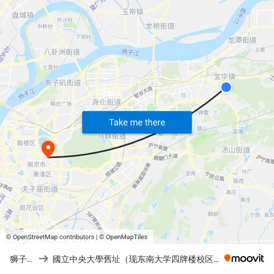狮子山 to 國立中央大學舊址（现东南大学四牌楼校区） map