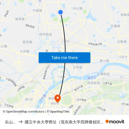 尖山南 to 國立中央大學舊址（现东南大学四牌楼校区） map