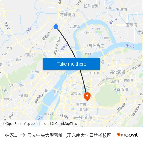 徐家楼 to 國立中央大學舊址（现东南大学四牌楼校区） map