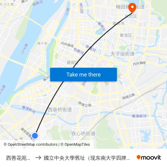 西善花苑小学 to 國立中央大學舊址（现东南大学四牌楼校区） map
