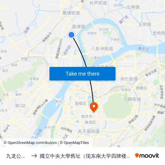 九龙公园东 to 國立中央大學舊址（现东南大学四牌楼校区） map
