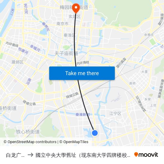 白龙广场 to 國立中央大學舊址（现东南大学四牌楼校区） map