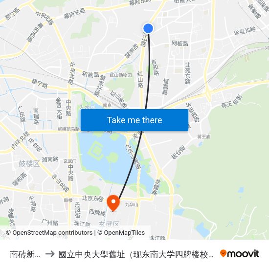 南砖新村 to 國立中央大學舊址（现东南大学四牌楼校区） map