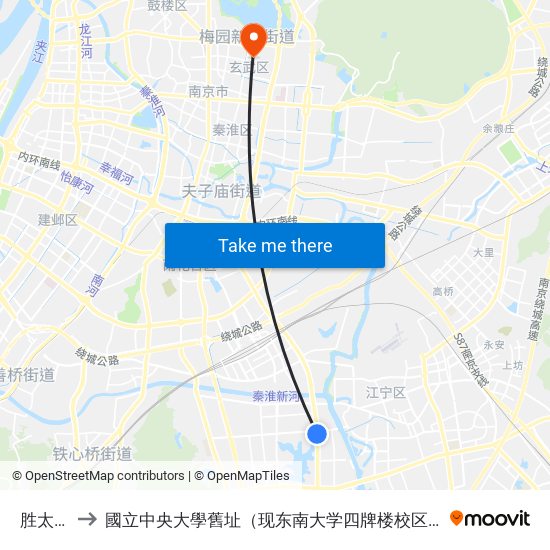胜太路 to 國立中央大學舊址（现东南大学四牌楼校区） map